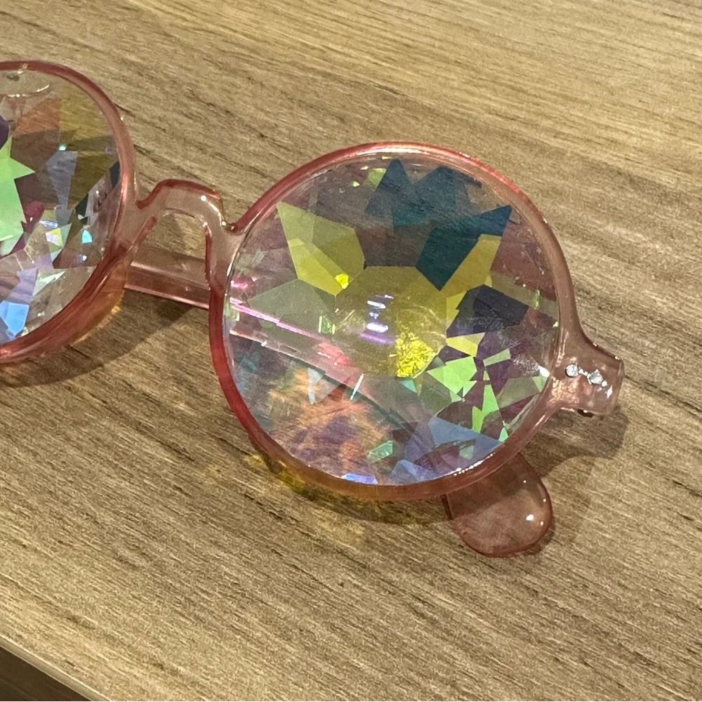 NWT Pink kaleidoscope crystal refraction glasses rave festival PLUR - Picture 4 of 6